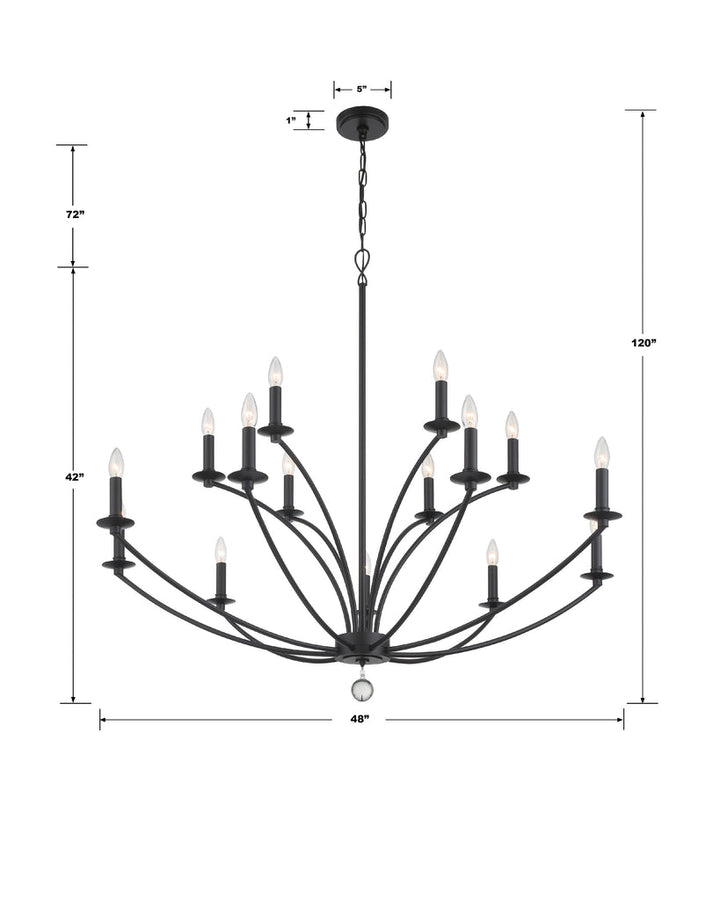 Mila 15 Light Black Chandelier Crystorama