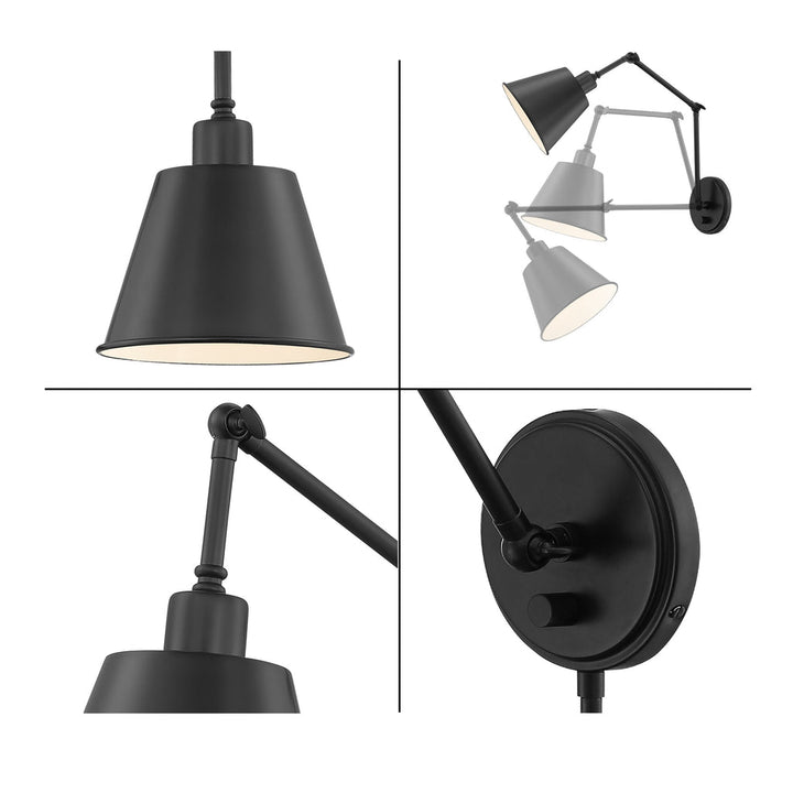 Mitchell 1 Light Matte Black Task Sconce Crystorama