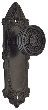 Ornate Victorian Long Backplate Door Set with Rice Pattern Door Knobs (Several Finishes Available)
