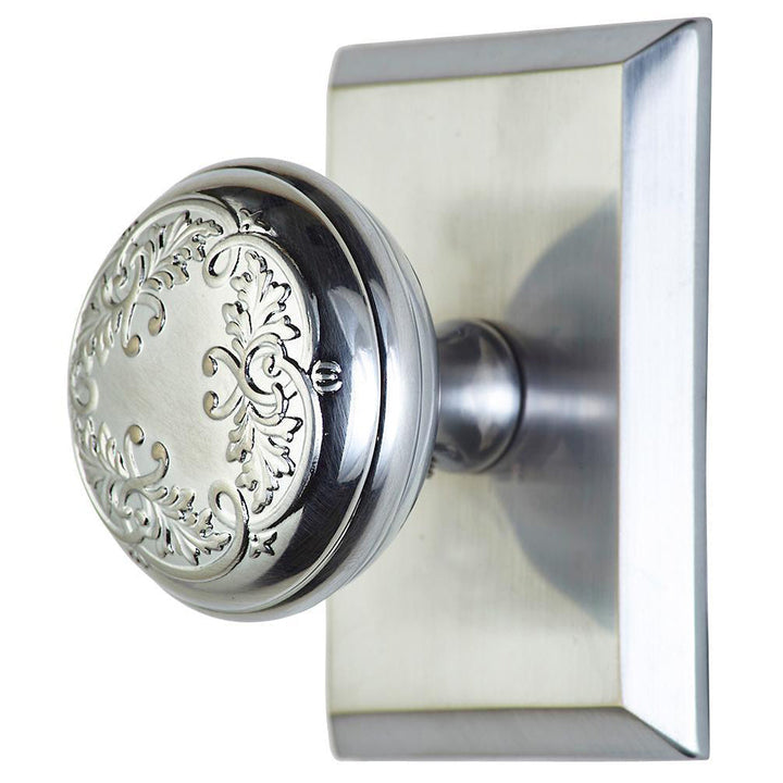 Solid Brass Floral Leaf Door Knob With Rectangular Rosette COPPER MOUNTAIN HARDWARE