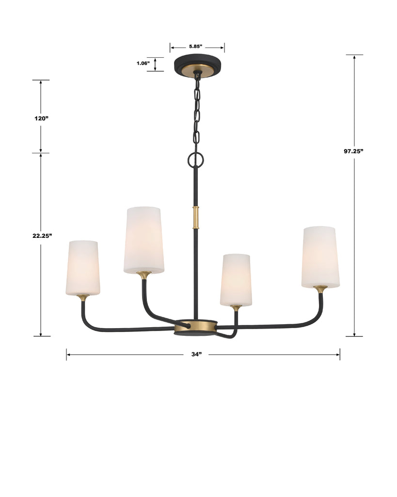 Niles 4 Light Black Forged + Modern Gold Chandelier Crystorama