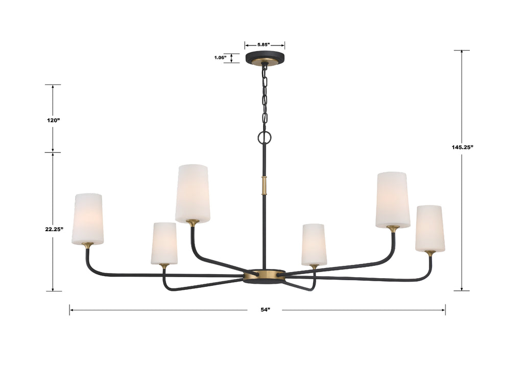 Niles 6 Light Black Forged + Modern Gold Chandelier Crystorama