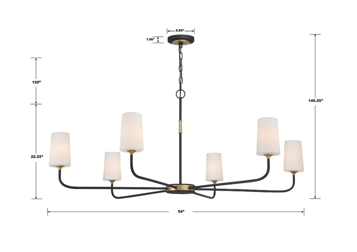 Niles 6 Light Black Forged + Modern Gold Chandelier Crystorama