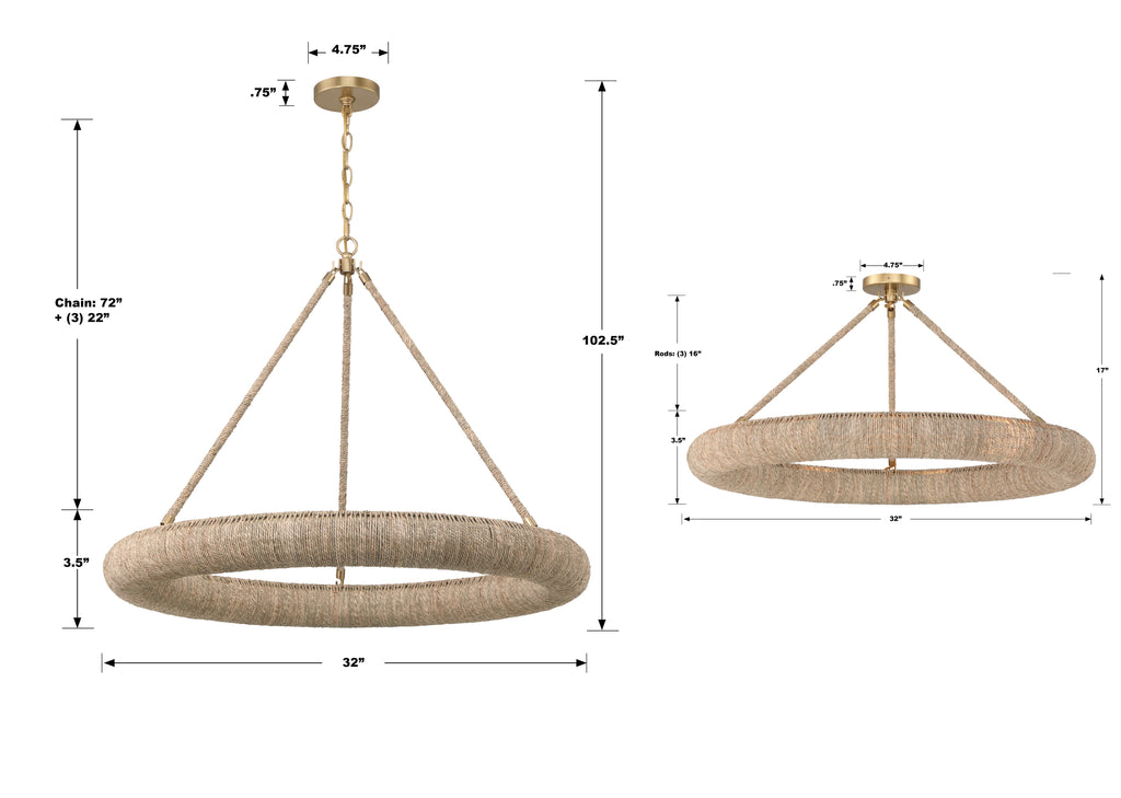 Oakley Integrated LED Soft Gold Chandelier Crystorama