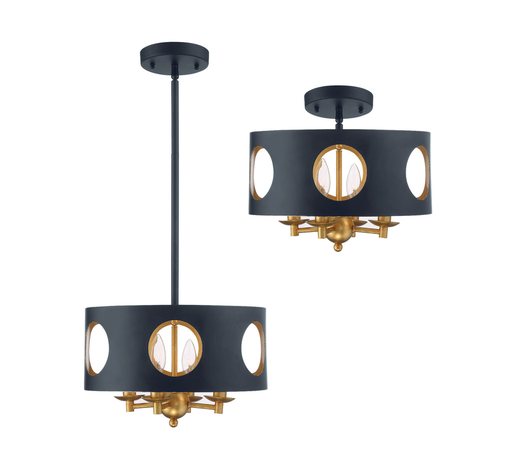 Odelle 4 Light Black + Antique Gold Mini Chandelier Crystorama