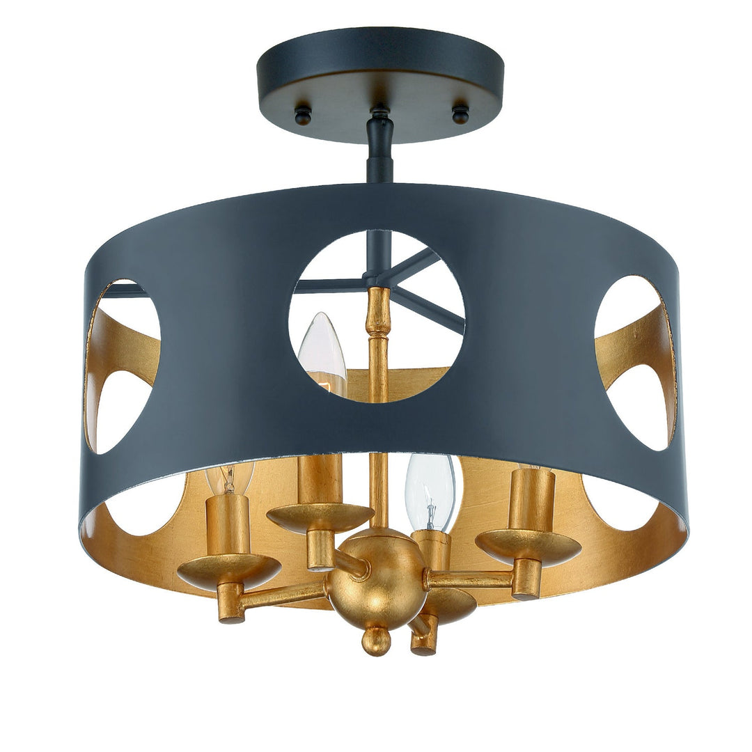 Crystorama Crystorama Odelle 4 Light Black + Antique Gold Semi Flush Mount