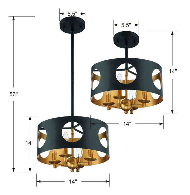 Odelle 4 Light Black + Antique Gold Mini Chandelier Crystorama