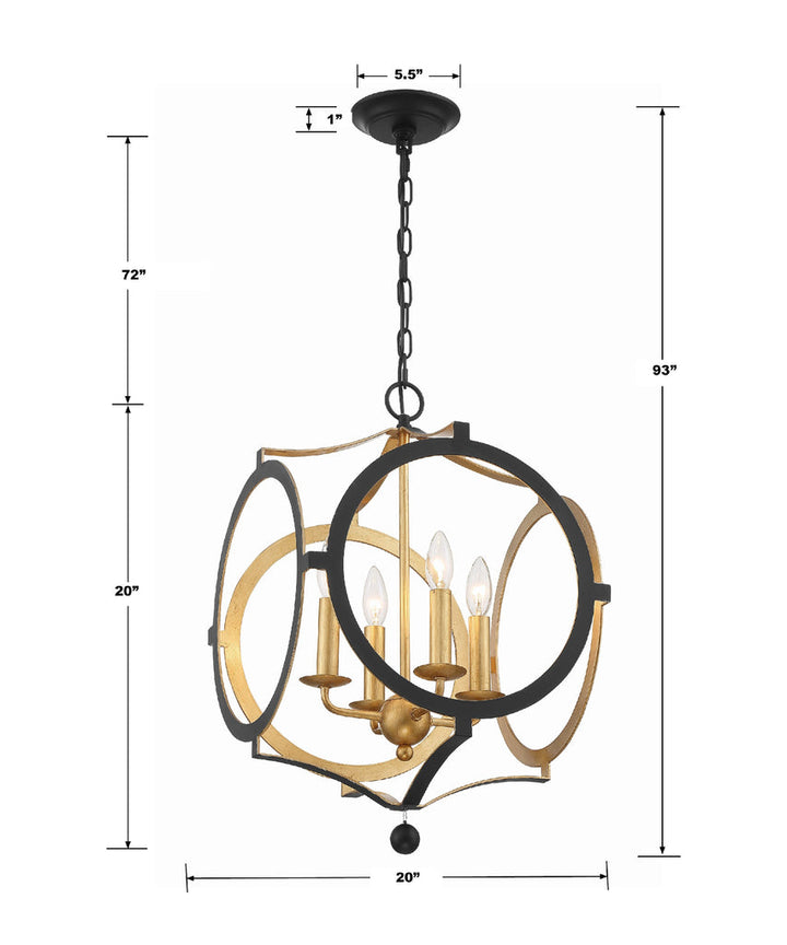 Odelle 4 Light Black + Antique Gold Chandelier Crystorama