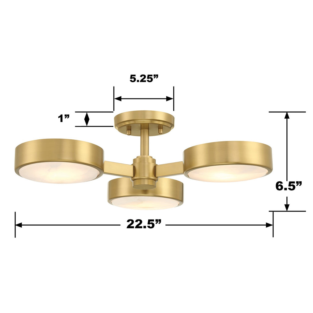 Crystorama Crystorama Orson 3 Light Modern Gold Semi Flush Mount