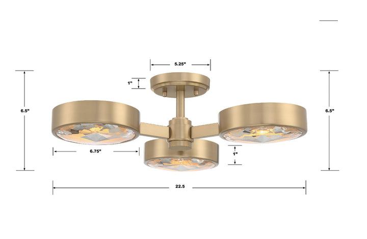 Crystorama Crystorama Orson 3 Light Modern Gold Semi Flush Mount