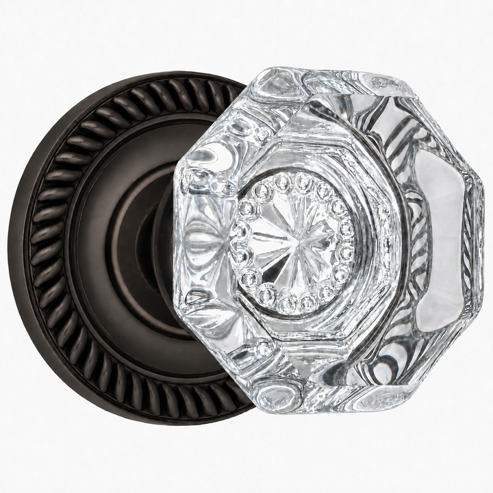 Georgian Roped Rosette Door Sets with Octagon Crystal Door Knobs (Several Finishes Available)