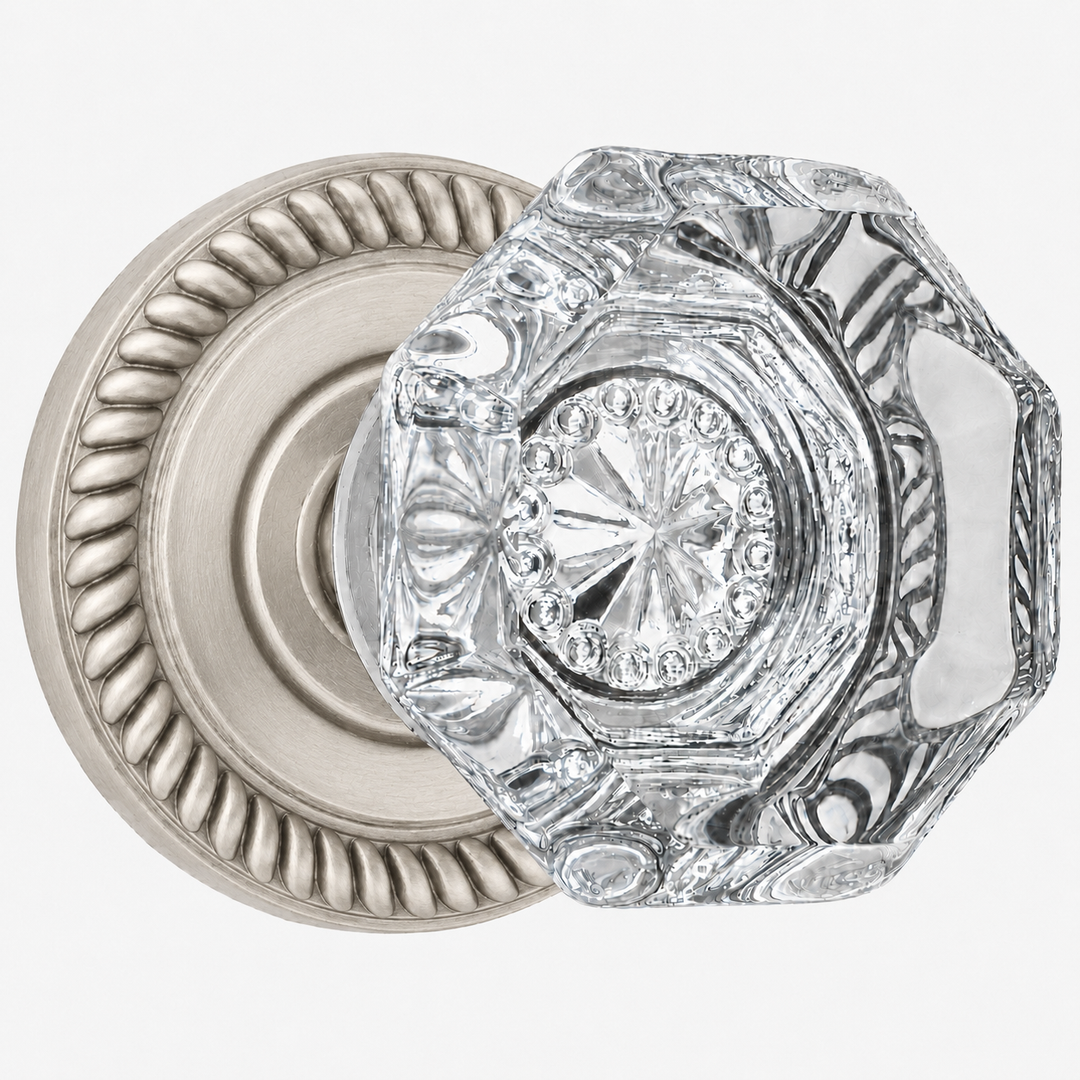 Georgian Roped Rosette Door Sets with Octagon Crystal Door Knobs (Several Finishes Available)