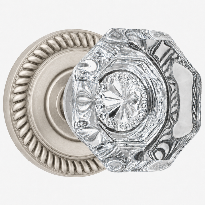 Georgian Roped Rosette Door Sets with Octagon Crystal Door Knobs (Several Finishes Available)