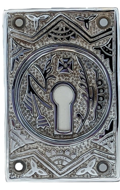 Oriental Pattern Pocket Passage Style Door Set (Polished Chrome Finish)