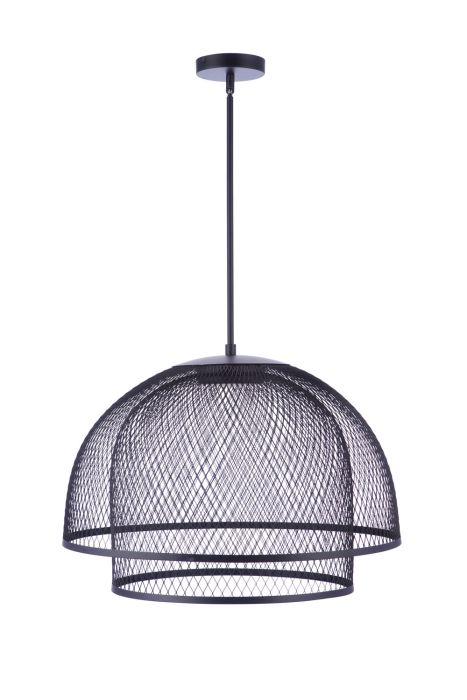 ##Antique Hardware## 24.25” Diameter Sculptural Statement Metal Mesh Dome 2 Shade Pendant in Flat Black