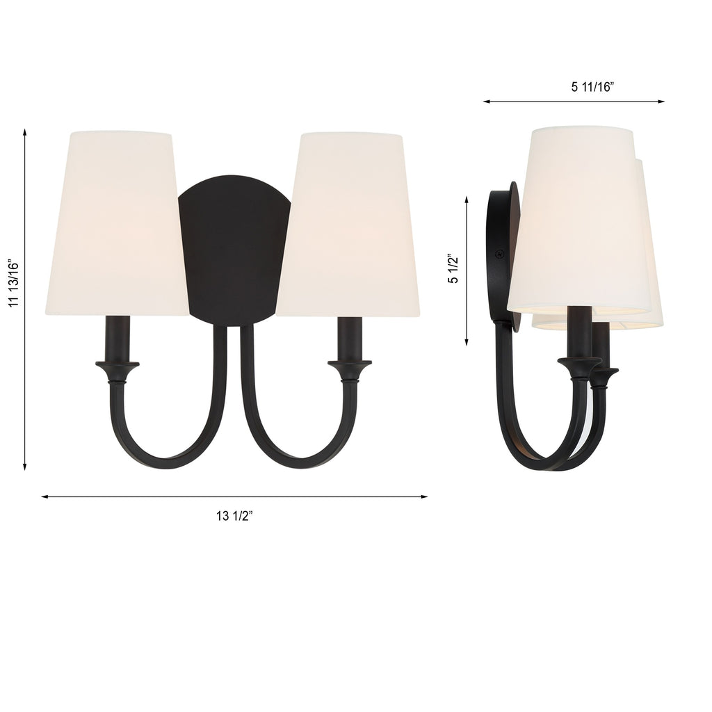 Payton 2 Light Black Forged Sconce Crystorama