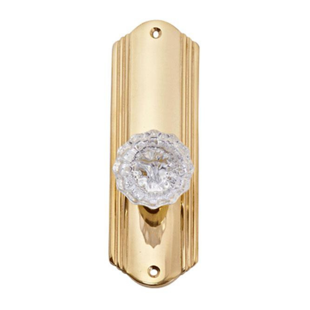 ##Antique Hardware## Art Deco Long Backplate Door Set with Fluted Crystal Door Knobs (Several Finishes Available)