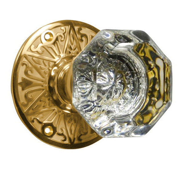 Eastlake Rosette Door Set with Fluted Crystal Door Knobs (Several Finishes Available)