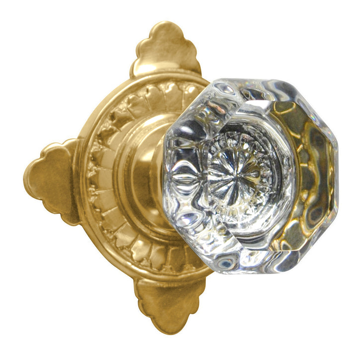 Art Deco Rosette Door Set with Octagon Crystal Door Knobs (Several Finishes Available)