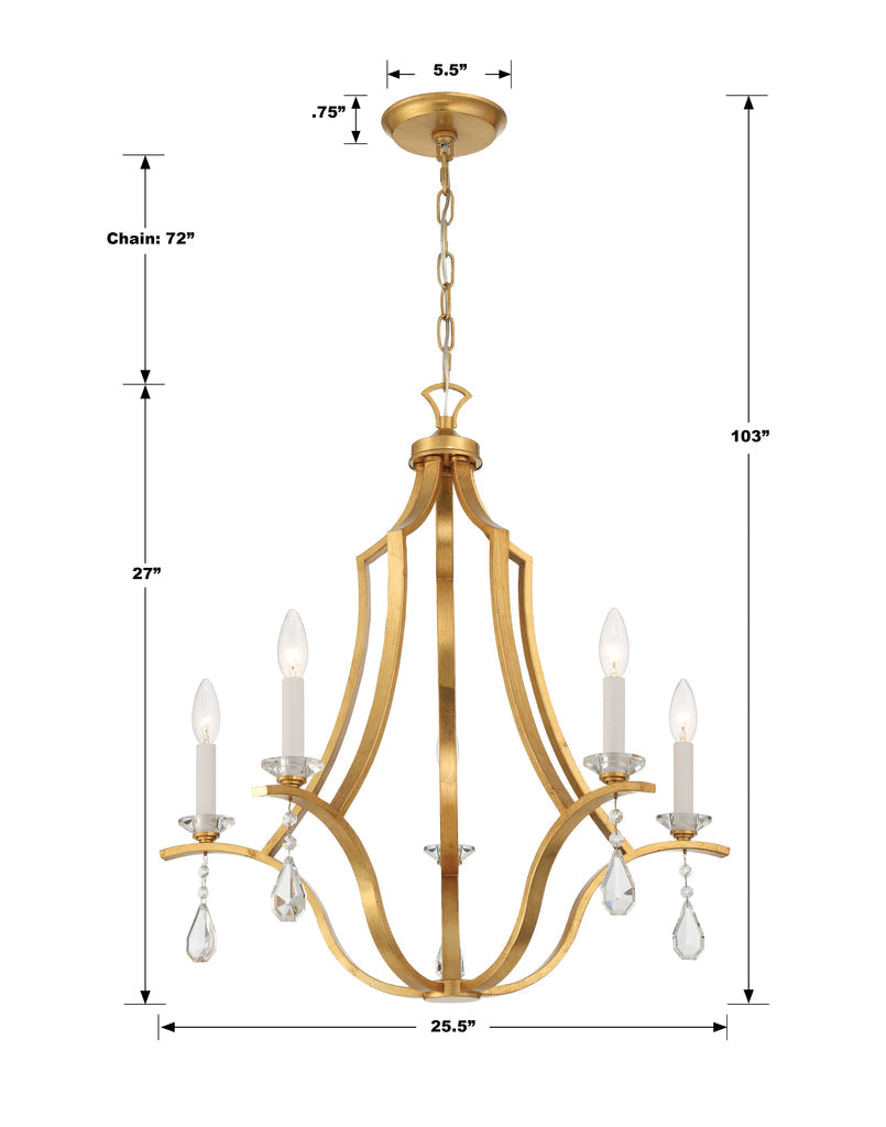 Perry 5 Light Antique Gold Chandelier Crystorama