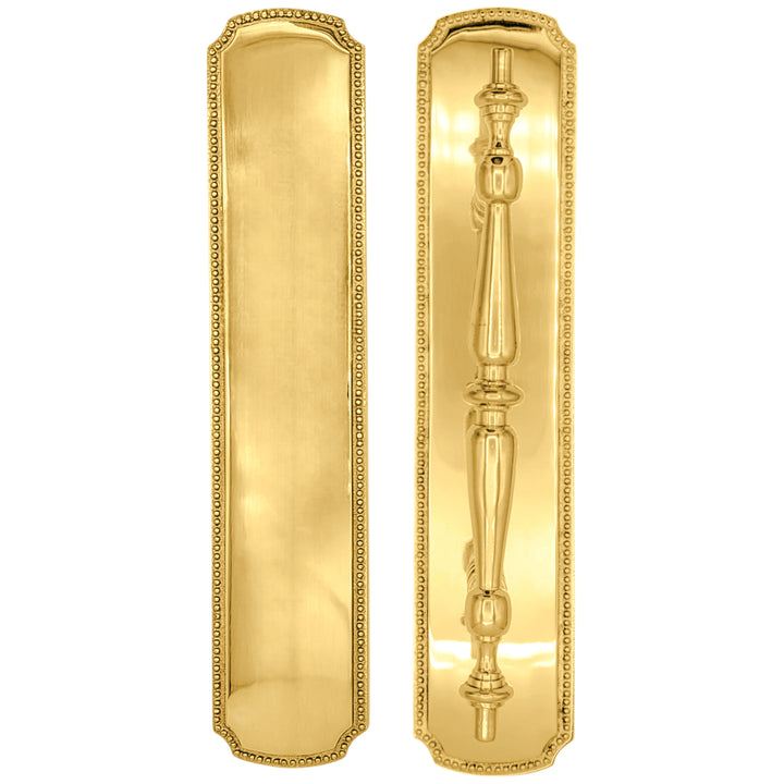 11 1/2 Inch Solid Brass Beaded Push & Pull Plate Set