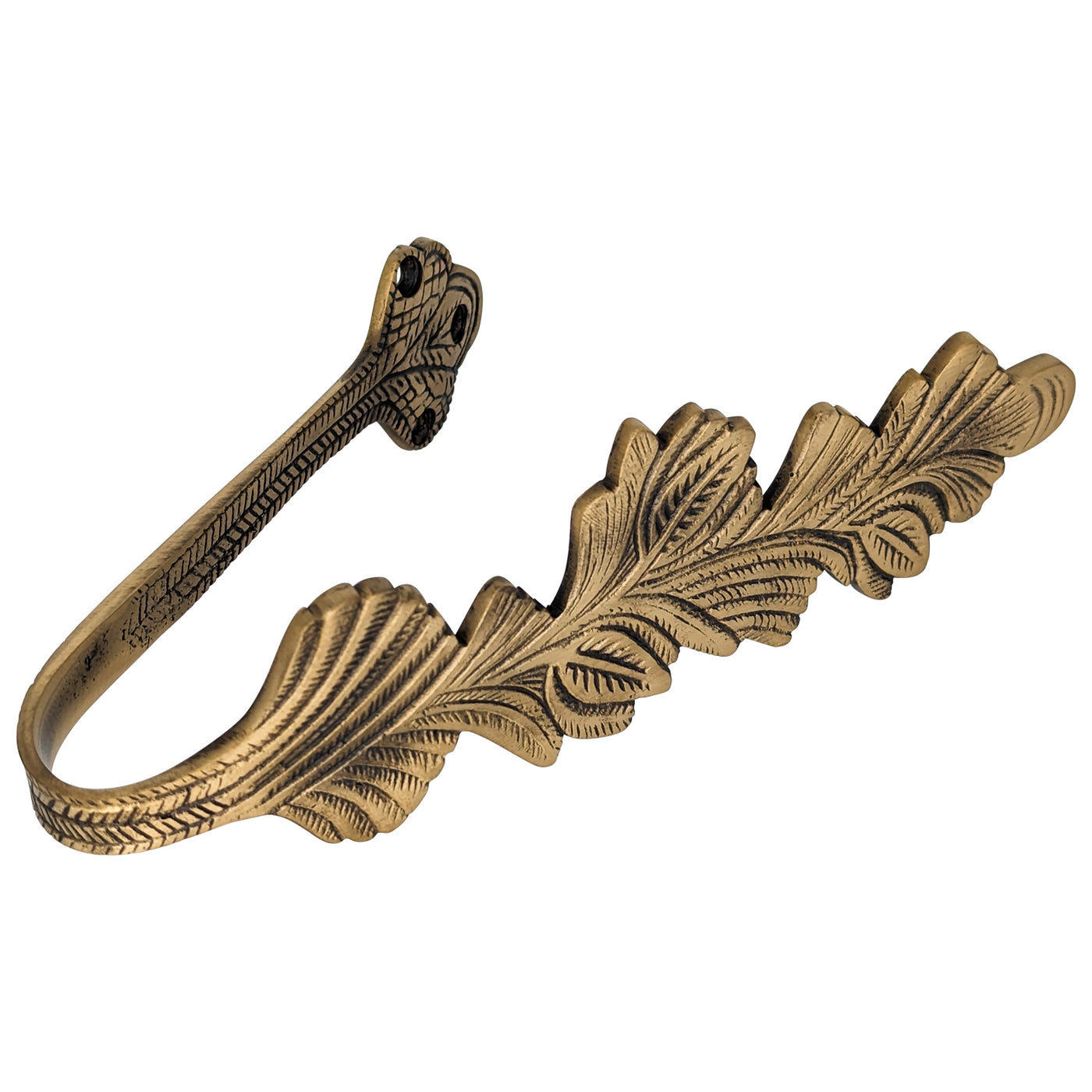 Solid Brass Curtain Tie Back - Oriental Leaves Style (Antique Brass Finish)
