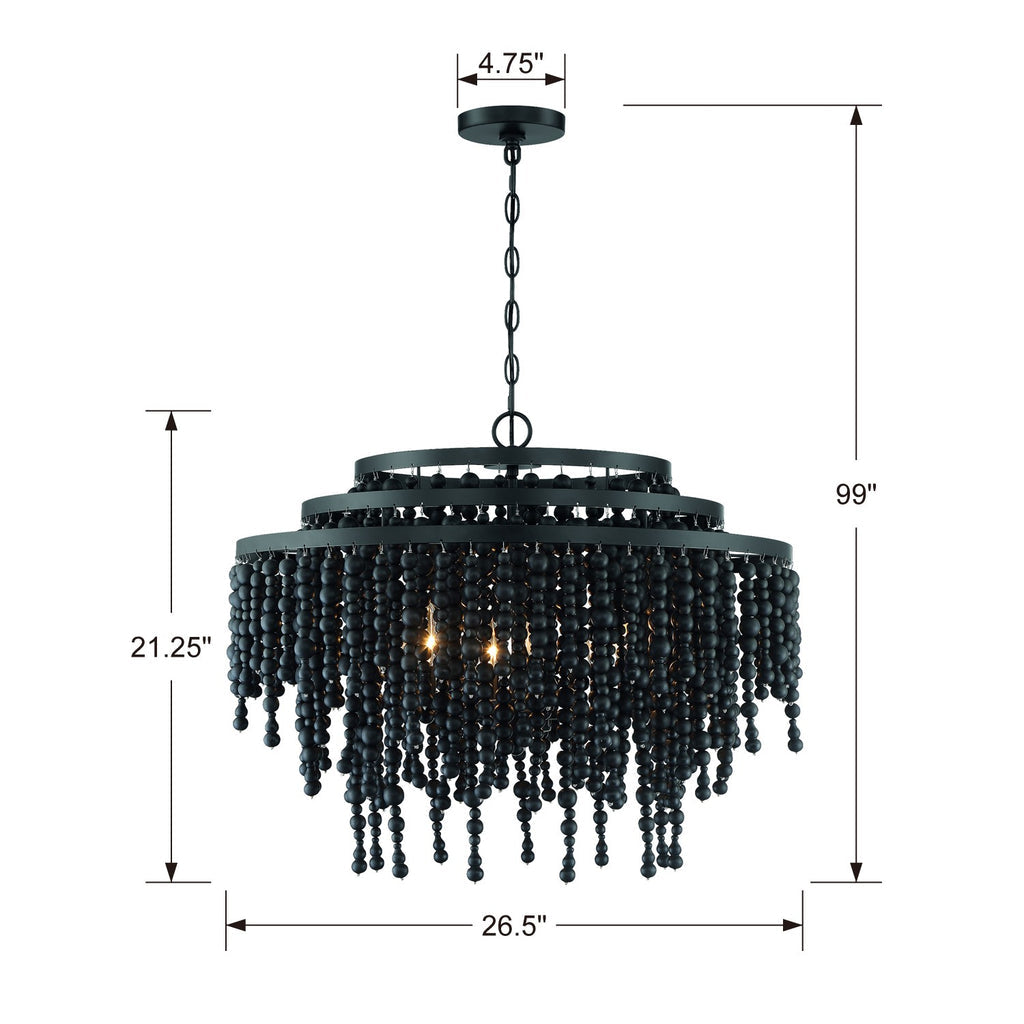 Poppy 6 Light Matte Black Chandelier Crystorama