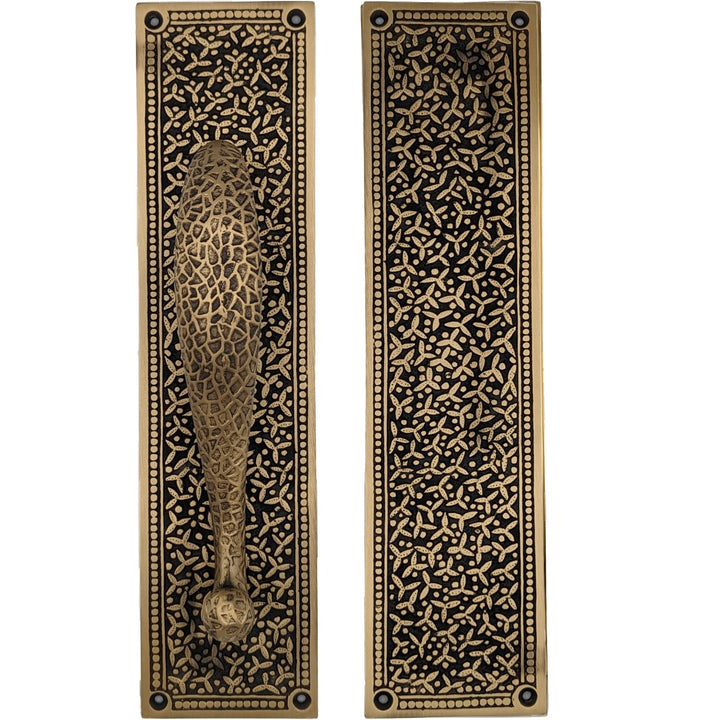 COPPER MOUNTAIN HARDWARE 12 Inch Solid Brass Rice Pattern Door Pull and Push Plate (Antique Brass Finish)