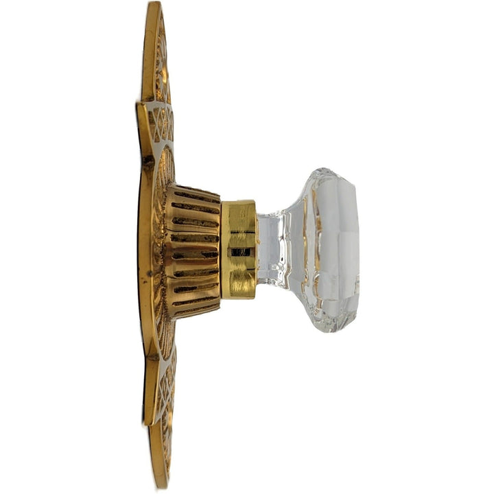 1 3/8 Inch Crystal Clear Glass Octagon Cabinet & Furniture Knob Eastlake Backplate COPPER MOUNTAIN HARDWARE