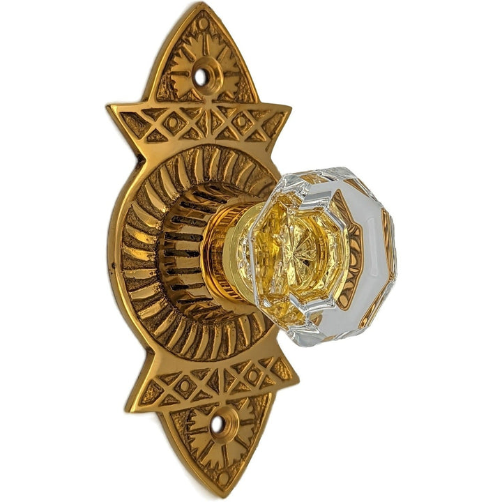 1 3/8 Inch Crystal Clear Glass Octagon Cabinet & Furniture Knob Eastlake Backplate COPPER MOUNTAIN HARDWARE