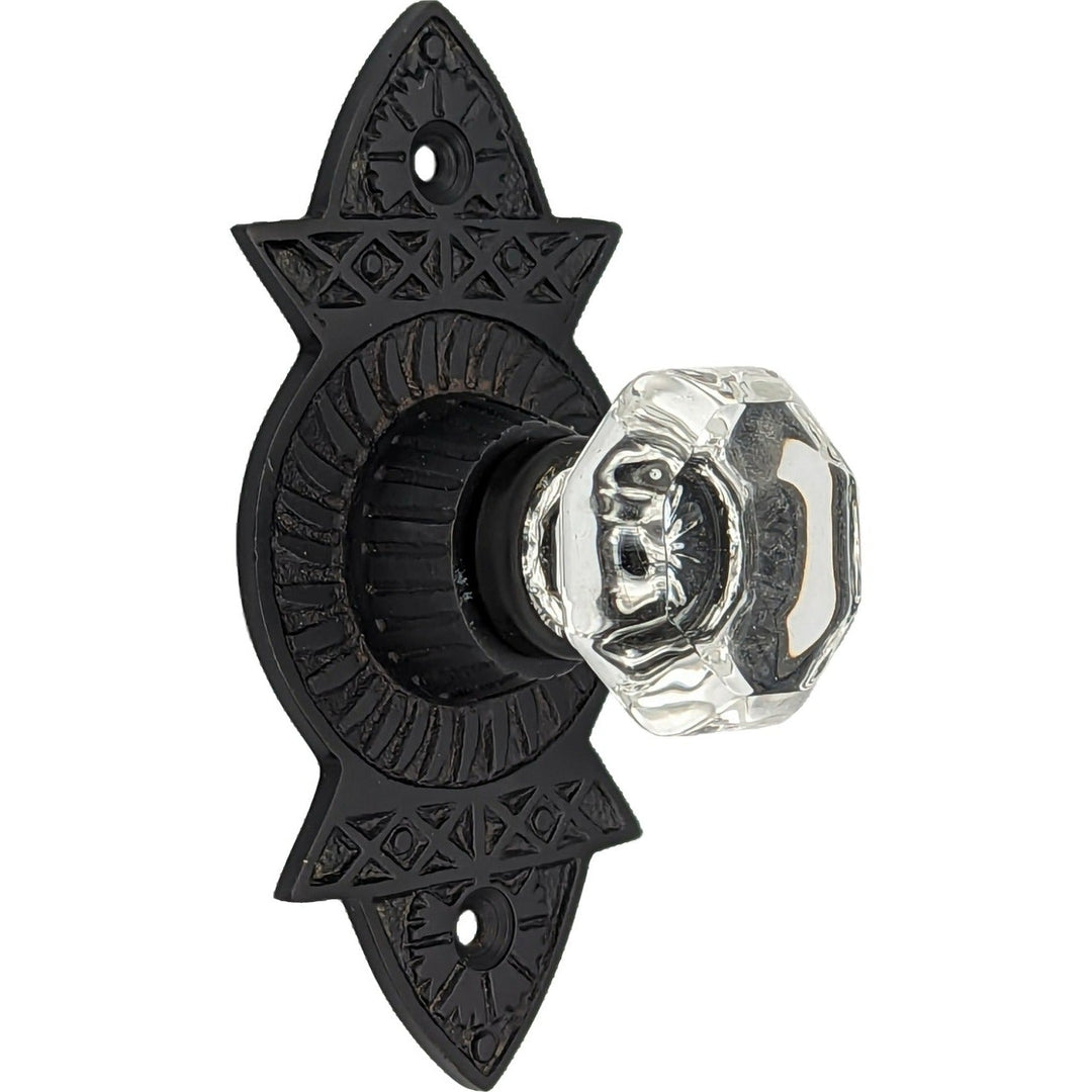1 3/8 Inch Crystal Clear Glass Octagon Cabinet & Furniture Knob Eastlake Backplate COPPER MOUNTAIN HARDWARE