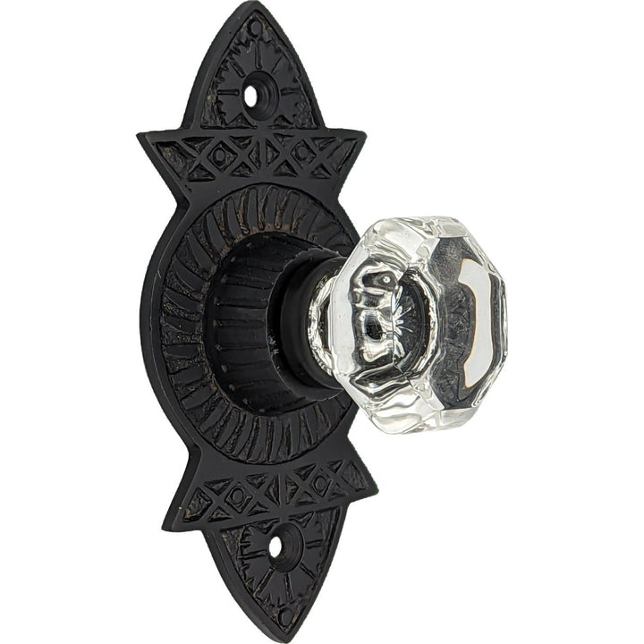 1 3/8 Inch Crystal Clear Glass Octagon Cabinet & Furniture Knob Eastlake Backplate COPPER MOUNTAIN HARDWARE