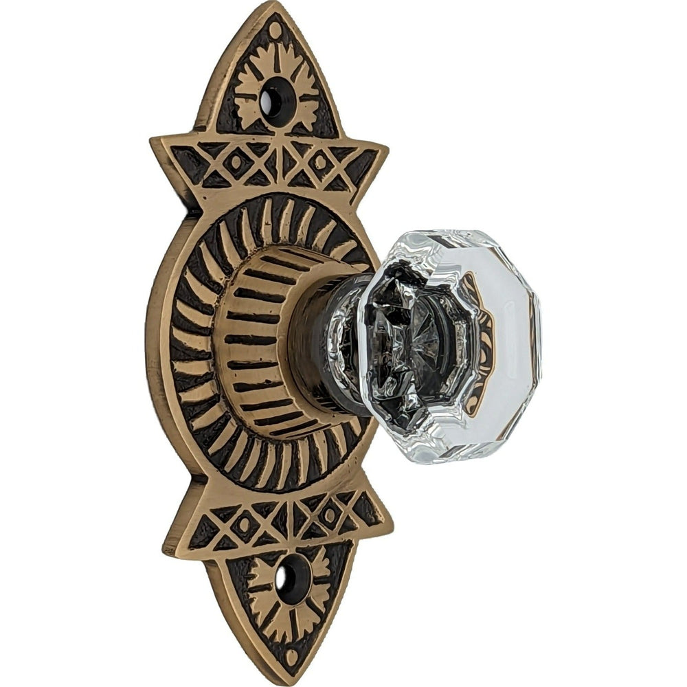 1 3/8 Inch Crystal Clear Glass Octagon Cabinet & Furniture Knob Eastlake Backplate COPPER MOUNTAIN HARDWARE
