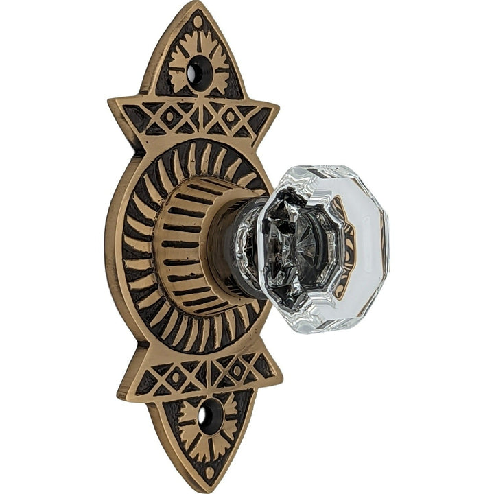 1 3/8 Inch Crystal Clear Glass Octagon Cabinet & Furniture Knob Eastlake Backplate COPPER MOUNTAIN HARDWARE
