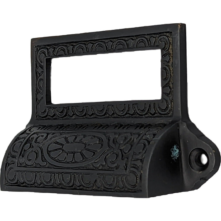 COPPER MOUNTAIN HARDWARE 4 1/8 Inch Overall Solid Brass Victorian Label Style Bin Pull