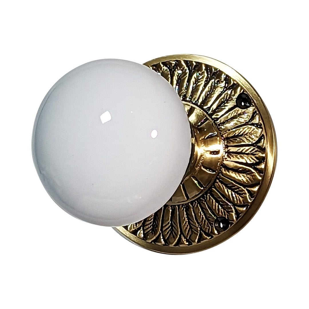 ##Antique Hardware## Feather Rosette Door Set with White Porcelain Door Knobs (Several Finishes Available)