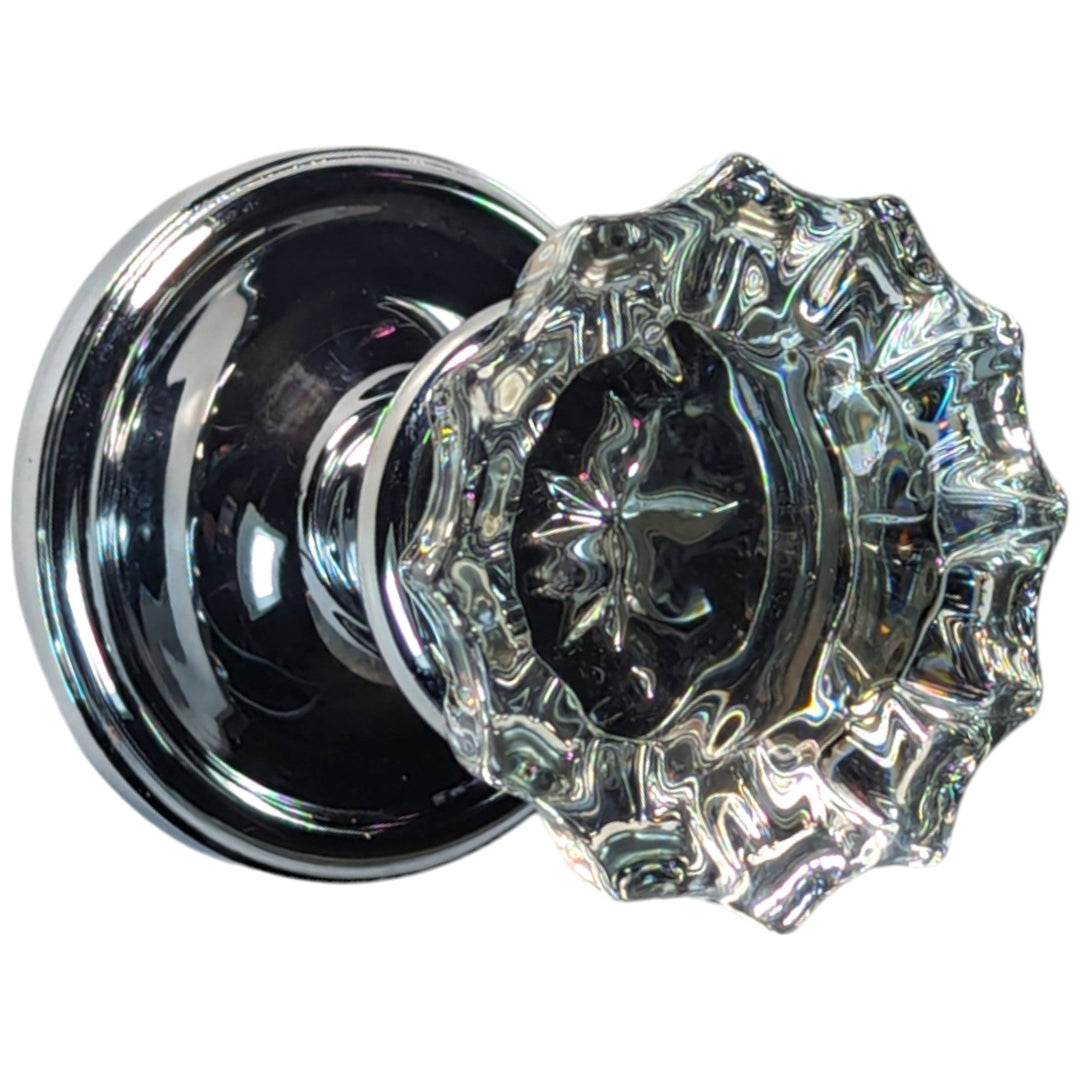 2 Set Glass Door Knobs Mortise Style Fluted Crystal Antique Door Gold