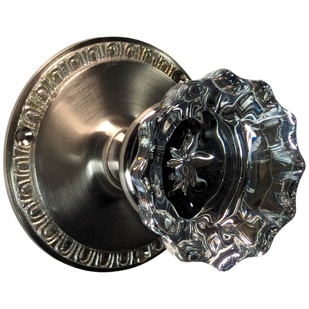 ##Antique Hardware## Glass Fluted Doorknob Set with Egg & Dart Rosette (Several Finishes Available)