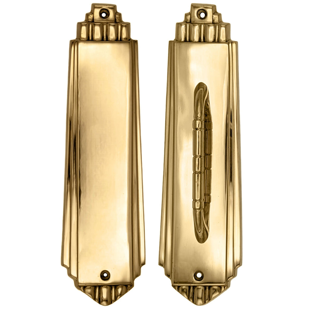 9 Inch Tall Art Deco Style Brass Push And Pull Plate COPPER MOUNTAIN HARDWARE