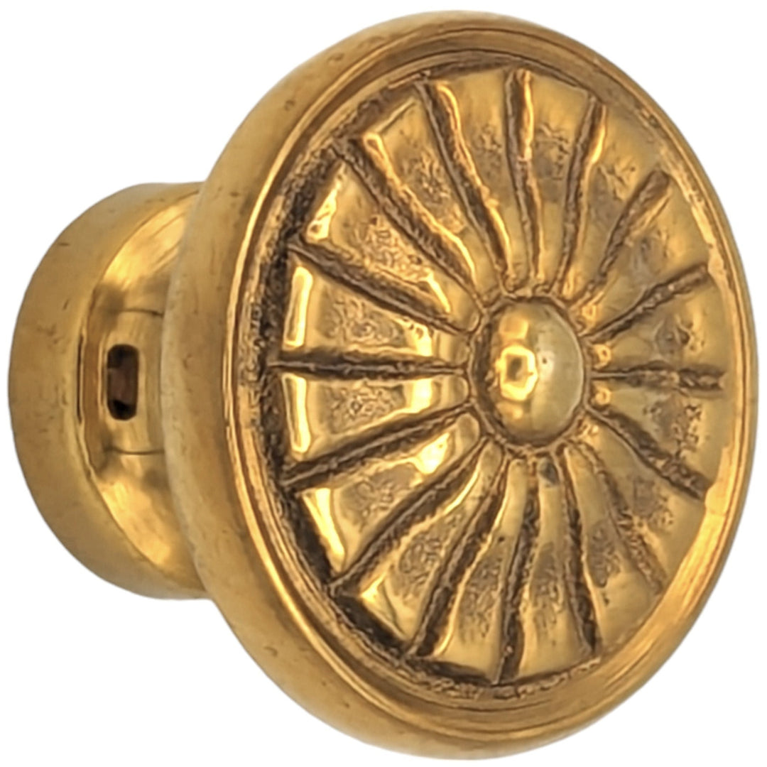 COPPER MOUNTAIN HARDWARE Polished Brass Round Vintage Fan Cabinet and Furniture Knob