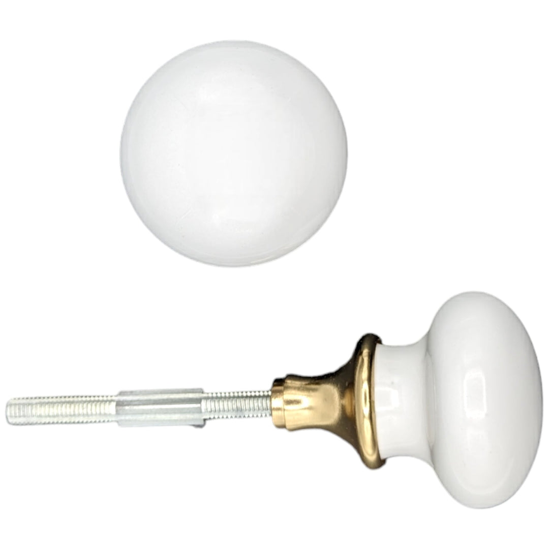 COPPER MOUNTAIN HARDWARE White Porcelain Spare Door Knob Set (Polished Brass)