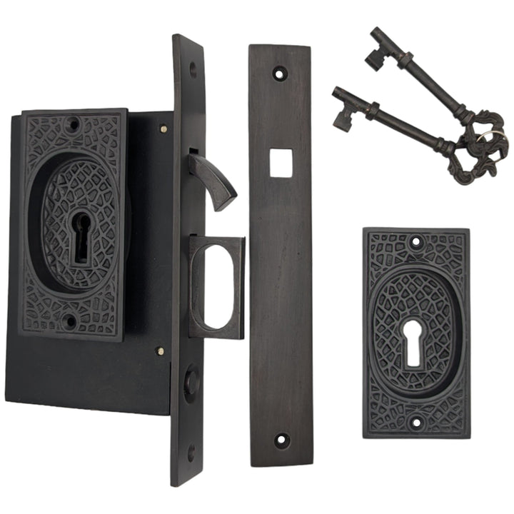 Craftsman Pattern Single Pocket Privacy (Lock) Style Door Set COPPER MOUNTAIN HARDWARE