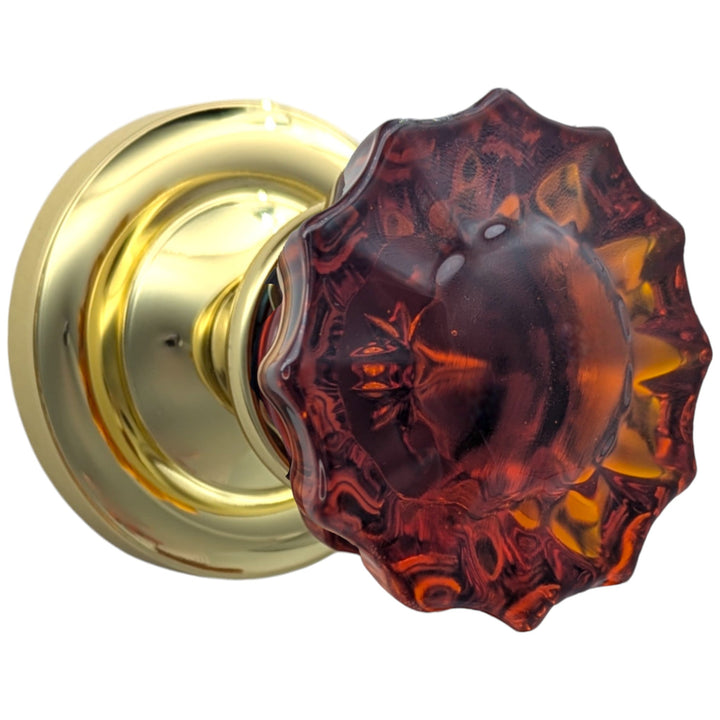 Magnifique Classic Door Set with Amber Glass Fluted Knobs (Several Finishes Available)