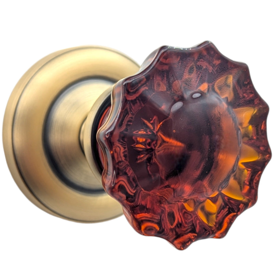 Magnifique Classic Door Set with Amber Glass Fluted Knobs (Several Finishes Available)