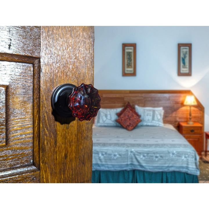 Magnifique® Classic Door Set with Amber Glass Fluted Knobs (Several Finishes Available)