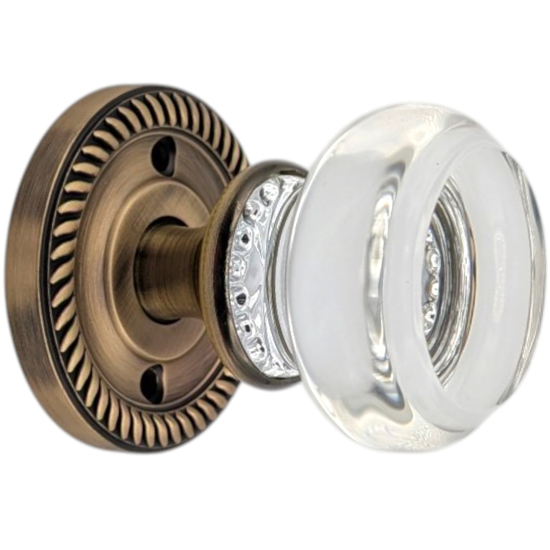 Georgian Roped Rosette Door Set with Round Crystal Door Knobs (Several Finishes Available)