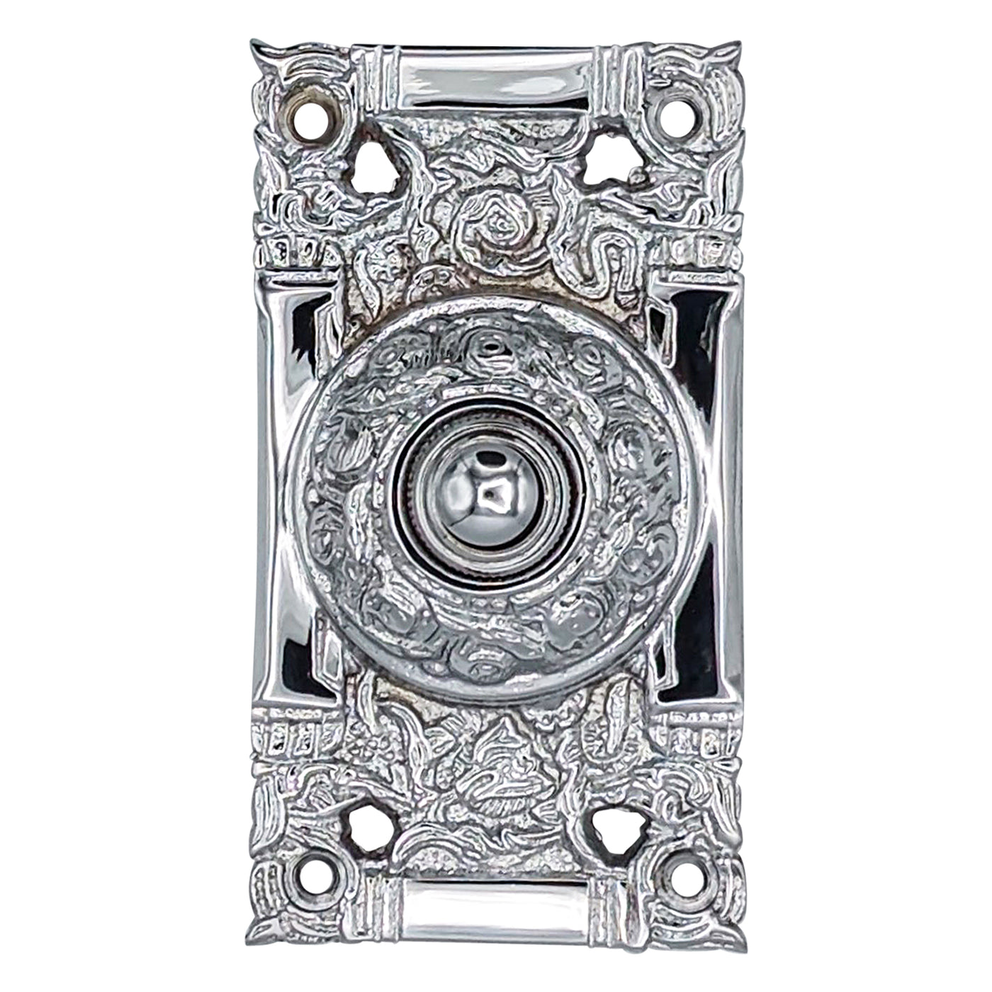 4 1/4 Inch Art Nouveau Solid Brass Doorbell (Polished Chrome Finish)