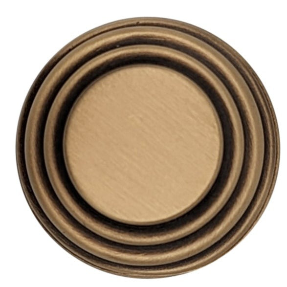 1 3/8 Inch Solid Brass Concentric Art Deco Round Cabinet and Furniture Knob COPPER MOUNTAIN HARDWARE