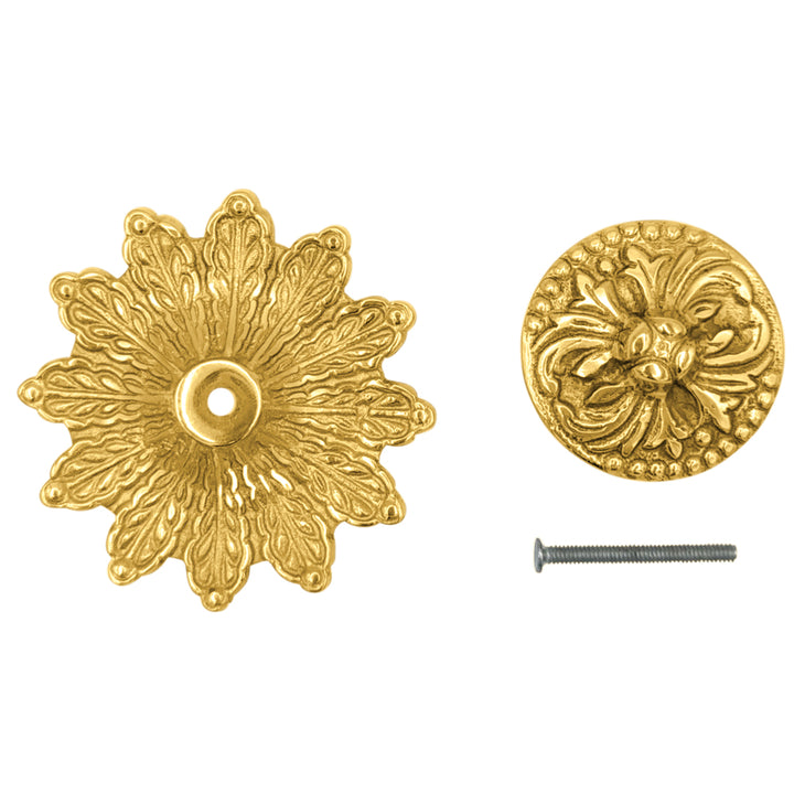 3 3/8 Inch Rococo Cabinet & Furniture Knob with Backplate (Several Finishes Available)