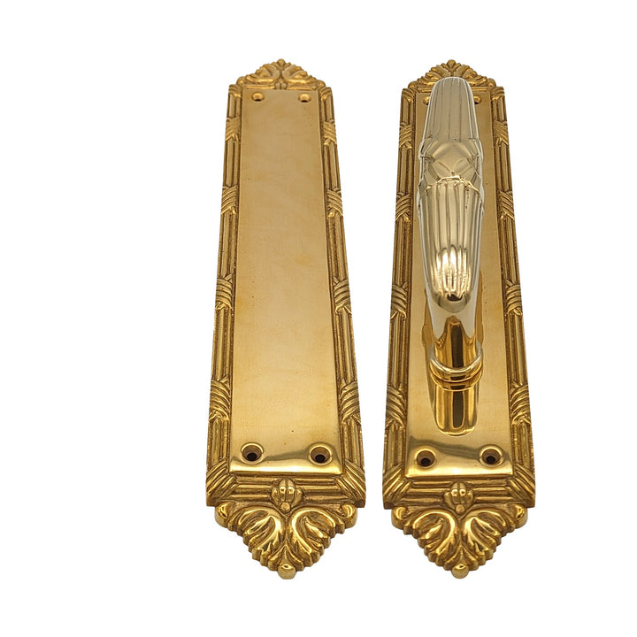 13 3/4 Inch Solid Brass Ribbon & Reed Door Pull and Push Plate COPPER MOUNTAIN HARDWARE